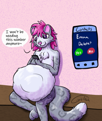 Size: 2067x2460 | Tagged: safe, artist:gyrotech, big cat, feline, mammal, snow leopard, anthro pred, digestion, female pred, stomach bulge, vore