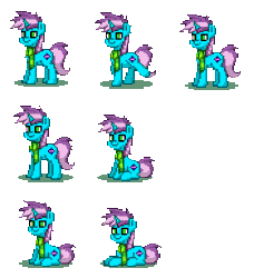 Size: 697x763 | Tagged: safe, artist:gyrotech, artist:ponytown, oc, oc:gyro tech, equine, fictional species, mammal, pony, unicorn, feral, friendship is magic, hasbro, my little pony, animated, blue body, blue fur, cutie mark, ears, fur, green eyes, hair, hooves, horn, male, pink hair, pixel animation, pixel art, purple hair, simple background, tail, transparent background