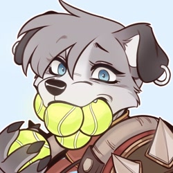 Size: 2048x2048 | Tagged: safe, artist:sharkucci, canine, fictional species, mammal, vulpera, anthro, blizzard entertainment, world of warcraft, ball, bust, female, open mouth, portrait, solo, solo female, tennis ball