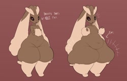 Size: 1954x1252 | Tagged: safe, artist:forkognito, fictional species, lopunny, mammal, anthro, nintendo, pokémon, big belly, fat, female, obese, solo, solo female, thick thighs, thighs, weight gain, wide hips