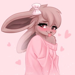 Size: 900x900 | Tagged: safe, artist:valeria_fills, eevee, eeveelution, fictional species, mammal, anthro, nintendo, pokémon, blep, blushing, clothes, female, solo, solo female, sweater, tongue, tongue out, topwear