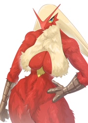 Size: 1000x1400 | Tagged: safe, artist:mx_ragam, blaziken, fictional species, anthro, nintendo, pokémon, beak, breasts, female, fluff, huge breasts, muscles, muscular female, pubic fluff, solo, solo female, starter pokémon, thick thighs, thighs, wide hips