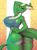 Size: 880x1200 | Tagged: suggestive, artist:mrincred, oc, oc only, fictional species, kobold, reptile, anthro, 2022, bedroom eyes, breasts, butt, clothes, digital art, ears, eyelashes, female, horn, huge breasts, looking at you, looking back, looking back at you, panties, pose, rear view, scales, sideboob, simple background, solo, solo female, tail, tank top, thighs, topwear, underwear, wedgie, wide hips