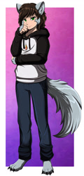 Size: 1280x2662 | Tagged: safe, artist:pridark, oc, oc only, animal humanoid, canine, fictional species, human, hybrid, mammal, wolf, humanoid, 2022, commission, male, solo, solo male