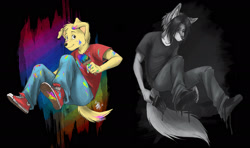 Size: 1774x1050 | Tagged: safe, artist:oomizuao, oc, oc:sam, oc:spike, canine, dog, mammal, wolf, anthro, 2011, duo, duo male, male, males only
