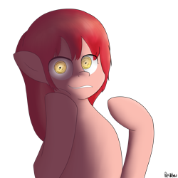 Size: 2000x2000 | Tagged: safe, artist:reinbou, makima (chainsaw man), equine, fictional species, mammal, pony, chainsaw man, hasbro, my little pony, 2022, crossover, female, hair, looking at you, mane, mare, pink body, ponified, red hair, red mane, simple background, solo, solo female, transparent background, yellow eyes