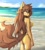 Size: 1748x1933 | Tagged: safe, artist:tinygaypirate, oc, oc only, oc:apogee (tinygaypirate), canine, dog, mammal, anthro, 2022, beach, bikini, brown body, brown eyes, brown fur, brown hair, butt, clothes, ear piercing, female, fur, hair, multicolored fur, piercing, solo, solo female, swimsuit, two toned body, two toned fur, water