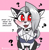 Size: 1256x1280 | Tagged: safe, artist:whisperfoot, loona (vivzmind), canine, fictional species, hellhound, mammal, anthro, among us (game), hazbin hotel, helluva boss, 2022, black nose, bottomwear, breasts, clothes, collar, colored sclera, dialogue, digital art, ears, evening gloves, eyelashes, female, fur, gloves, hair, long gloves, looking at you, open mouth, red sclera, sharp teeth, shorts, simple background, smiling, smiling at you, solo, solo female, spiked collar, tail, tail wag, talking, talking to viewer, tank top, teeth, text, thighs, tongue, topwear
