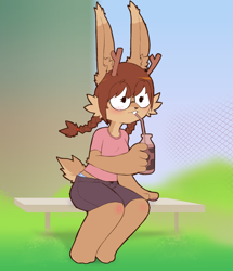 Size: 1030x1196 | Tagged: safe, artist:casenpoint, oc, oc:casey (casenpoint), fictional species, jackalope, lagomorph, mammal, anthro, clothes, female, solo, solo female