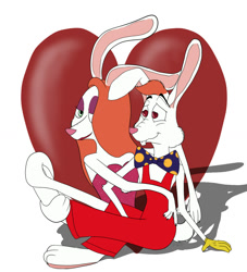 Size: 1261x1388 | Tagged: safe, artist:mixitpixit, jessica rabbit (roger rabbit), roger rabbit (roger rabbit), lagomorph, mammal, rabbit, anthro, who framed roger rabbit, female, furrified, male, species swap