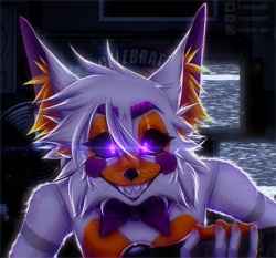 276815 - safe, artist:skeletoninthemelonland, lolbit (fnaf), animatronic,  canine, fictional species, fox, mammal, robot, anthro, five nights at  freddy's, ambiguous gender, holding, holding object, looking back, open  mouth, simple background, solo, solo