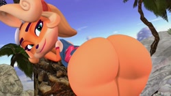 Size: 1920x1080 | Tagged: suggestive, artist:jinouga97, coco bandicoot (crash bandicoot), bandicoot, mammal, marsupial, anthro, crash bandicoot (series), 2020, 3d, bent over, big butt, blonde hair, bottomless, bubble butt, bust, butt, clothes, countershading, digital art, eyewear, eyewear on head, female, goggles, goggles on head, green eyes, hair, half closed eyes, looking at you, looking back, looking back at you, multicolored face, no underwear, orange body, orange skin, outdoors, overalls, partial nudity, plant, portrait, presenting, presenting ass, rear view, seductive, sexy, shirt, skin, smiling, smiling at you, solo, solo female, tan countershading, tan skin, thick thighs, thighs, three-quarter view, topwear, tree, white clothing, white shirt