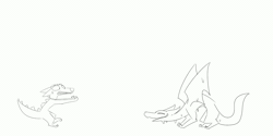 Size: 1800x900 | Tagged: safe, artist:input-command, oc, oc:acrasia, dragon, fictional species, goo creature, kobold, reptile, feral, 2d, 2d animation, animated, female, gif, goo, goo dragon, gray eyes, pounce, slime, tail, webbed wings, wings