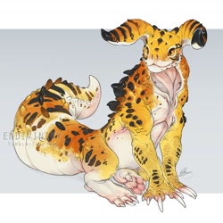 Size: 1300x1300 | Tagged: safe, artist:endivinity, deathclaw, fictional species, gecko, leopard gecko, lizard, monster, reptile, anthro, fallout, ambiguous gender, big tail, claws, horns, tail