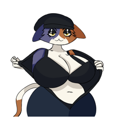 Size: 1512x1654 | Tagged: suggestive, artist:spoldier, meow skulls (fortnite), cat, feline, mammal, anthro, fortnite, big breasts, black bra, breasts, cleavage, female, simple background, solo, solo female, white background