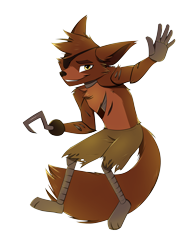 Size: 3362x4299 | Tagged: safe, artist:crystal silverlight, foxy (fnaf), animatronic, canine, fictional species, fox, mammal, robot, five nights at freddy's, 2017, bottomwear, clothes, hook, looking at you, shorts, simple background, smiling, smiling at you, solo, standing, transparent background, waving