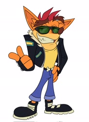 Size: 1497x2048 | Tagged: safe, artist:drdisappointmnt, crash bandicoot (crash bandicoot), bandicoot, mammal, marsupial, anthro, crash bandicoot (series), biker jacket, male, solo, solo male