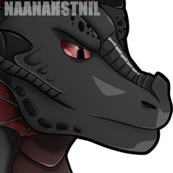 Size: 1600x1600 | Tagged: safe, artist:naanahstnil, dragon, fictional species, discord, angry, black, commission, disappoint, eye, horns, ko-fi, metal, naana, red, scales, steel, sticker