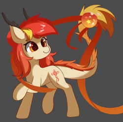 Size: 976x969 | Tagged: safe, artist:neverend, oc, oc only, oc:kina hua, dragon, eastern dragon, equine, fictional species, hybrid, longma, mammal, pony, hasbro, my little pony, antlers, china, hooves, looking back, nation ponies, people's republic of china, ponified, raised hoof, raised leg, raised tail, ribbon, solo, stars, tail