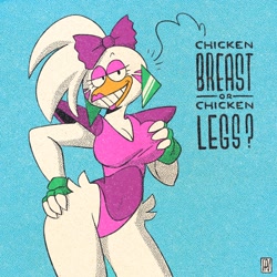Size: 1500x1500 | Tagged: safe, artist:fox-popvli, glamrock chica (fnaf), bird, chicken, galliform, anthro, five nights at freddy's, five nights at freddy's: security breach, bedroom eyes, big breasts, breasts, cleavage, female, hand on breast, lipstick, looking at you, makeup, smiling, smiling at you, solo, solo female, thick thighs, thighs, wide hips