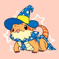 Size: 1120x1120 | Tagged: safe, artist:artsyaxolotl, lizard, reptile, feral, ambiguous gender, blep, clothes, hat, headwear, tail, tongue, tongue out, wizard, wizard hat