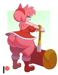 Size: 850x1107 | Tagged: suggestive, artist:ss2sonic, amy rose (sonic), hedgehog, mammal, anthro, sega, sonic the hedgehog (series), big breasts, big butt, breasts, butt, female, solo, solo female, thick thighs, thighs, wide hips
