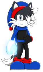 Size: 1200x2000 | Tagged: safe, alternate version, artist:toyminator900, oc, oc only, oc:ronjir the husky (lightningbolt), canine, dog, husky, mammal, anthro, sega, sonic the hedgehog (series), sonic x, blue eyes, cheek fluff, christmas, clothes, fluff, gloves, hand on hip, hat, head fluff, head tuft, headwear, holiday, ice, legwear, long sleeves, male, santa hat, scarf, shirt, shoes, simple background, solo, solo male, sonicified, topwear, transparent background