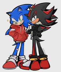 Size: 1219x1446 | Tagged: safe, artist:kaspuur, shadow the hedgehog (sonic), sonic the hedgehog (sonic), hedgehog, mammal, sega, sonic the hedgehog (series), 2022, 2d, duo, duo male, male, males only