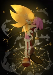 Size: 1240x1754 | Tagged: safe, artist:historiaallen, amy rose (sonic), sonic the hedgehog (sonic), hedgehog, mammal, anthro, sega, sonic the hedgehog (series), duo, duo male and female, female, male, super sonic