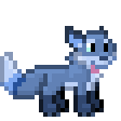 Size: 112x112 | Tagged: safe, alternate version, artist:kisupantteri, oc, oc only, oc:double colon, canine, fox, mammal, feral, animated, bouncing, commission, cyan eyes, dancing, female, gif, pixel animation, pixel art, simple background, solo, solo female, tail, tail wag, tongue, tongue out, transparent background