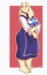 Size: 1050x1650 | Tagged: safe, artist:rayjay, toriel (undertale), bovid, fictional species, goat, mammal, monster, anthro, undertale, barefoot, big breasts, big butt, breasts, butt, feet, female, smiling, solo, solo female, thick thighs, thighs, toes, wide hips