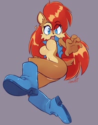 Size: 663x840 | Tagged: safe, artist:jamoart, princess sally acorn (sonic), chipmunk, mammal, rodent, anthro, archie sonic the hedgehog, sega, sonic the hedgehog (series), belly button, breasts, butt, female, solo, solo female