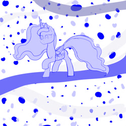 Size: 1280x1280 | Tagged: safe, artist:ricktin, princess luna (mlp), alicorn, equine, fictional species, mammal, pony, feral, friendship is magic, hasbro, my little pony, 2023, abstract background, bag, container, diaper bag, dream realm, feathered wings, feathers, female, folded wings, horn, mare, solo, solo female, tail, wings
