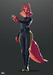 Size: 2508x3541 | Tagged: safe, artist:el_k_8187, diane foxington (the bad guys), canine, fox, mammal, anthro, dreamworks animation, the bad guys, 2023, breasts, diamond, female, looking at you, looking down, looking down at you, ring, skinsuit, smiling, smiling at you, solo, solo female, thick thighs, thighs, vixen, wide hips