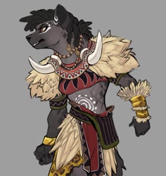 Size: 848x897 | Tagged: safe, artist:elranno, fictional species, gnoll, mammal, anthro, dungeons & dragons, clothes, female, loincloth, muscles, muscular female, shoulder pads, solo, solo female, tribal armor
