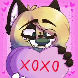 Size: 550x550 | Tagged: safe, artist:silvetz, canine, mammal, anthro, art raffle, blep, candy, food, heart, heart candy, raffle, tongue, tongue out, valentines, ych