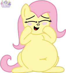 Size: 2713x2972 | Tagged: safe, artist:mrstheartist, fluttershy (mlp), bat pony, equine, fictional species, mammal, pegasus, pony, feral, friendship is magic, hasbro, my little pony, adorafatty, artwork, belly button, blushing, digital art, fat, female, happy, mare, medibang paint, not pregnant, round belly, simple background, species swap, transparent background, vector
