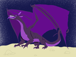 Size: 2048x1536 | Tagged: artist needed, source needed, safe, dragon, fictional species, feral, digital art, ears, horns, male, open mouth, outdoors, purple body, purple eyes, scales, sharp teeth, solo, solo male, tail, teeth, tongue, tongue out, wings