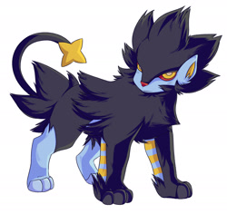 Size: 1800x1700 | Tagged: safe, artist:typh, fictional species, luxray, mammal, feral, nintendo, pokémon, 2018, ambiguous gender, blue body, blue fur, cel shading, fur, simple background, solo, solo ambiguous, white background