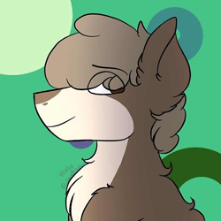 Size: 406x406 | Tagged: safe, artist:azure moon, oc, oc only, oc:stoatsky [brine], equine, fictional species, mammal, pony, feral, hasbro, my little pony, abstract background, brine, brown eyes, bust, custom species, ears up, fluff, fur, hair, heterochromia, icon, looking at you, looking back, looking back at you, male, mane, portrait, smiling, smiling at you, solo, species:brine