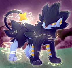 Size: 1800x1700 | Tagged: safe, artist:typh, fictional species, luxray, mammal, feral, nintendo, pokémon, 2018, ambiguous gender, electricity, solo, solo ambiguous