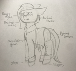 Size: 1007x932 | Tagged: safe, artist:lil_vampirecj, oc, oc only, oc:cj vampire, equine, mammal, pony, feral, hasbro, my little pony, ambiguous gender, baggy eyes, clothes, ears laid back, fangs, fur, hair, hooves, mane, no background, sharp teeth, sketch, solo, tail, teeth, text