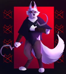 Size: 1824x2048 | Tagged: safe, artist:waanlix, death (puss in boots), canine, mammal, wolf, anthro, dreamworks animation, puss in boots (movie), shrek, bottomwear, cloak, clothes, male, pants, sickle, solo, solo male, tail