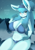 Size: 1000x1413 | Tagged: suggestive, alternate version, artist:skwidbone, oc, oc only, eeveelution, fictional species, glaceon, mammal, anthro, nintendo, pokémon, 2022, 2d, beanie, belly button, big breasts, bikini, black nose, blue bikini, blue swimsuit, blushing, breasts, clothes, detailed background, digital art, ear fluff, ears, eyelashes, female, fluff, fur, hair, one eye closed, pose, shoulder fluff, sitting, snow, solo, solo female, swimsuit, tail, thighs, wide hips