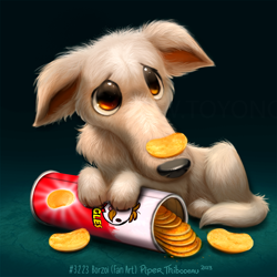 Size: 850x850 | Tagged: safe, artist:cryptid-creations, borzoi, canine, dog, mammal, feral, 2023, ambiguous gender, chips, food, let me do it for you, long snout, pringles, solo