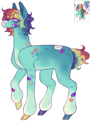 Size: 2002x2652 | Tagged: safe, artist:sleepy-nova, oc, oc only, earth pony, equine, fictional species, mammal, pony, feral, friendship is magic, hasbro, my little pony, 2023, bandaid, blue body, female, hair, high res, mane, mare, rainbow hair, rainbow mane, rainbow tail, simple background, solo, solo female, tail, transparent background
