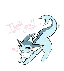 Size: 1074x1193 | Tagged: safe, artist:koivyx, eeveelution, fictional species, mammal, vaporeon, feral, nintendo, pokémon, 2022, 2d, ambiguous gender, blue body, blue fur, cute, english text, eyes closed, fur, heart, kawaii, solo, solo ambiguous, text, thank you