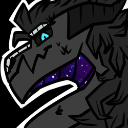Size: 1000x1000 | Tagged: safe, artist:coloradoblues, dragon, fictional species, axel, black sclera, colored sclera, cyan eyes, digital art, gray body, headshot, horns, icon, looking at you