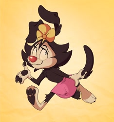 Size: 1916x2048 | Tagged: safe, artist:plaguedogs123, dot warner (animaniacs), animaniac (species), fictional species, mammal, anthro, plantigrade anthro, animaniacs, warner brothers, 2023, 2d, female, front view, paw pads, paws, smiling, solo, solo female, three-quarter view, walking, young