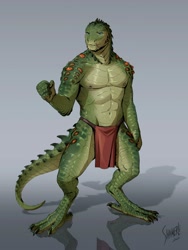 Size: 2426x3222 | Tagged: safe, artist:shamerli, lizard, reptile, anthro, clothes, loincloth, male, muscles, muscular male, reference sheet, scales, solo, solo male, tail